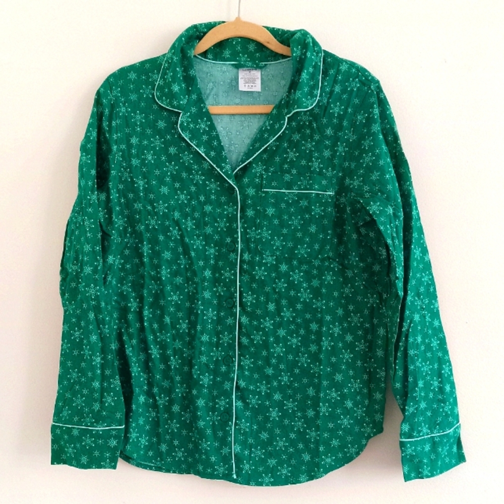 NWOT Land's End Green Flannel Snowflakes Pajama Top